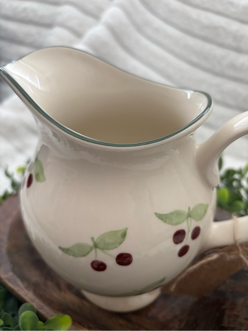 Vintage Cottage Farmhouse Cherry Pitcher Hand-Painted Like New Final Sale